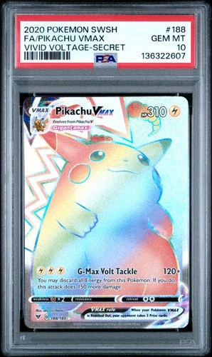 2020 POKEMON SWORD & SHIELD VIVID VOLTAGE SECRET FULL ART/PIKACHU VMAX PSA 10