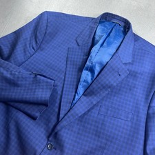 Oak Hill Perfect Fit Mens Blue Check 2 Button Blazer Jacket 54 REG