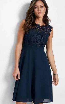 Freemans Floral Encaje Vestido de Gala en Azul Oscuro GB 12 (fm269-11) - Imagen 1 de 4