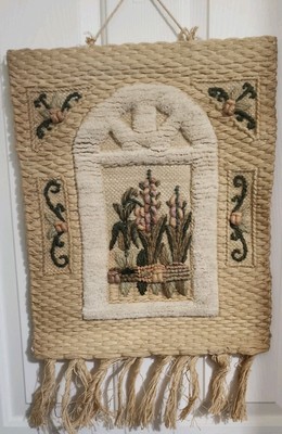 Vintage ICA 1987 Handwoven Jute Wall Hanging Handcrafted Boho Tapestry Art