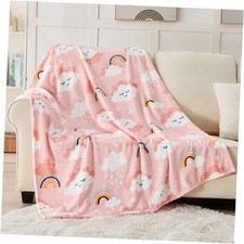 Cute Cloud Print Fleece Throw Blanket for Kids Boys and Girls, 50" 60" Pink