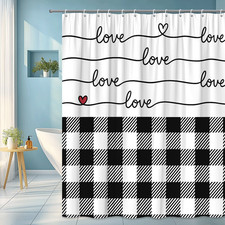 Black and White Love Shower Curtain with Heart Pattern
