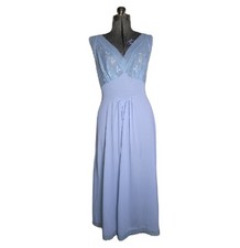 Vintage 50s 60s Vanity Fair Nylon Nightgown Slip Dress Blue Mesh 36 S/M