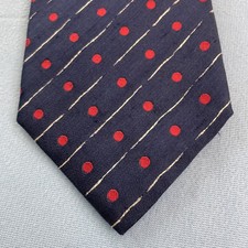 Ungaro Paris Italy Silk Neck Tie Textured Necktie Stripe Red Dots Blue 3.5x57