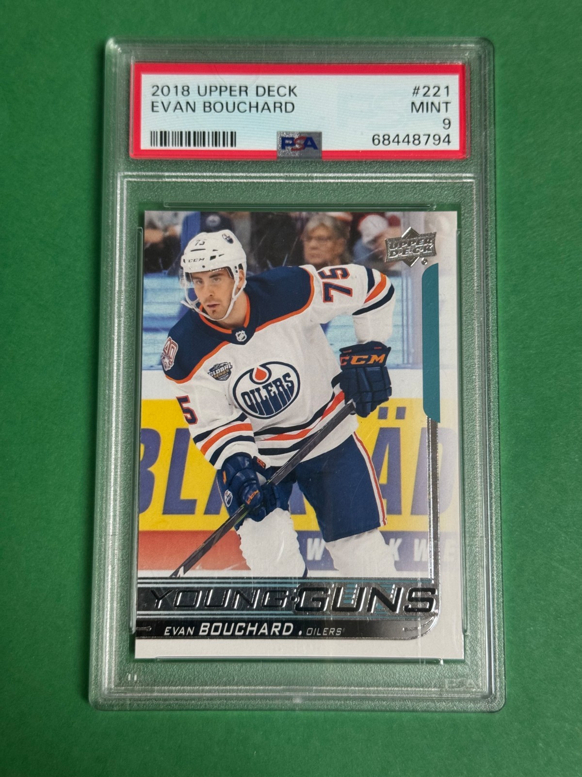 2018-19 Evan Bouchard Upper Deck Young Guns #221 Series 1 PSA 9