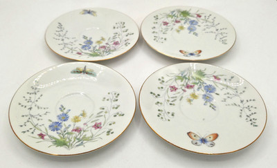 4 VTG Seltmann Weiden Saucers Liane Butterfly Wildflowers 1960s GERMANY BAVARIA