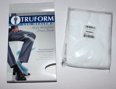 Men's Compression Microfiber Dress Socks Moderate L 15-20 mmHg Truform NIP White