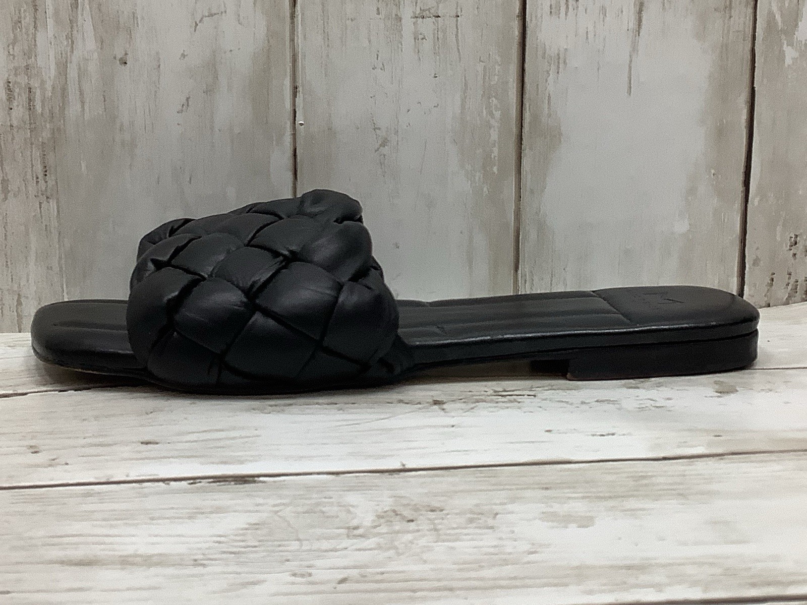 Marc Fisher LTD Marisol Black Woven Leather Square Toe Slide Sandals Size 8.5 M