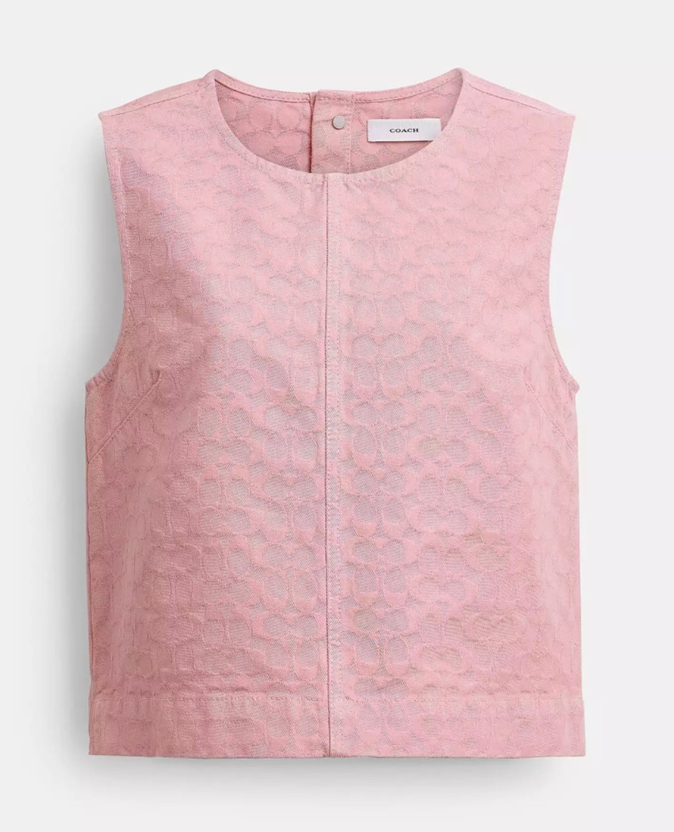 Designer Coach Top Blouse, C Heritage woven Signature,Sleeveless, Cotton