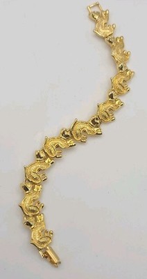 Vintage Kitty Gold Tone Link Bracelet Playful Kitten Cat Mom Gift Collectible 7''