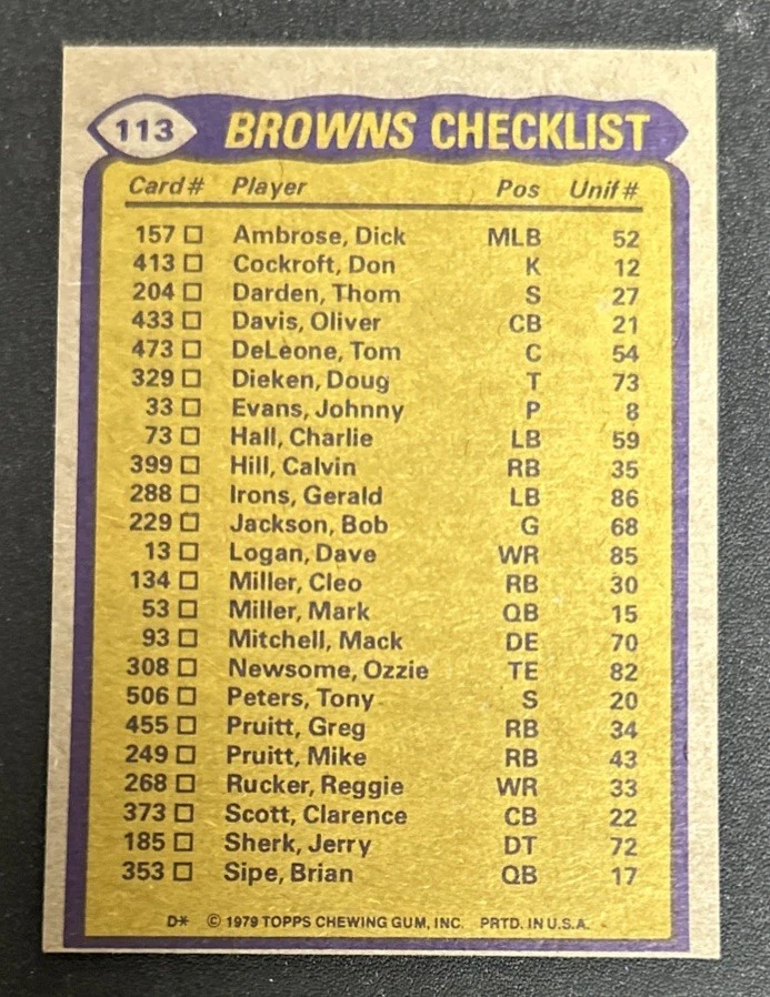 1979 Topps Browns Team Leaders Greg Pruitt Reggie Rucker Thom Darden M Mitchell - Image 2 of 2