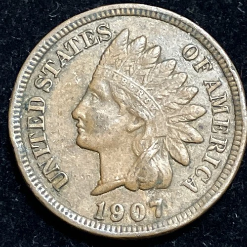 1907 Indian Head Cent Full Liberty Full Beads F-VF Details Very Nice Coin