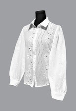 WHITE ELEGANT EYELET EMBROIDERED BLOUSE WITH LONG SLEEVES SIZE LARGE