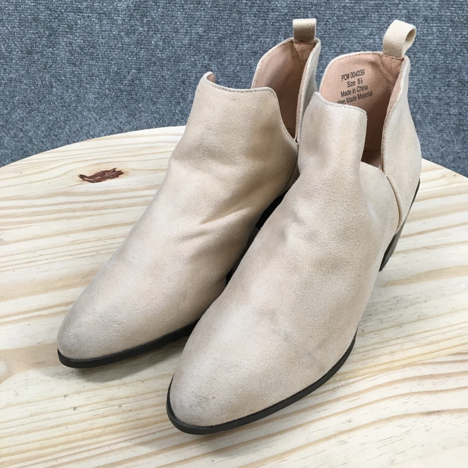 Journee Collection Boots Womens 8.5 Beige Lola Ankle Booties Faux Suede Pull On - Image 3 of 4