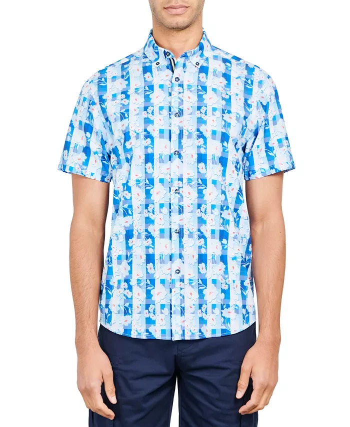 Society of Threads Men's Slim-Fit Floral Performance Button Down Shirt S