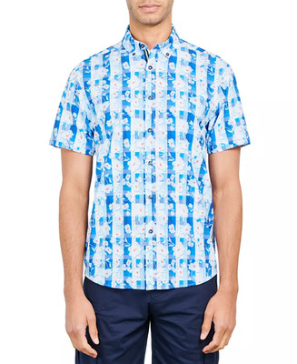 Society of Threads Men's Slim-Fit Floral Performance Button Down Shirt  S