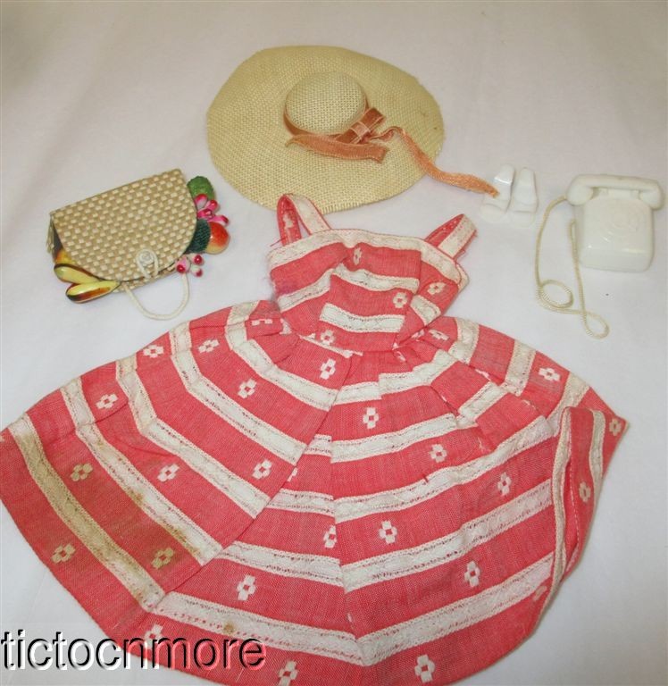 Vintage Barbie Doll Fashion Clothes #956 Busy Morning Phone Hat Purse Heels
