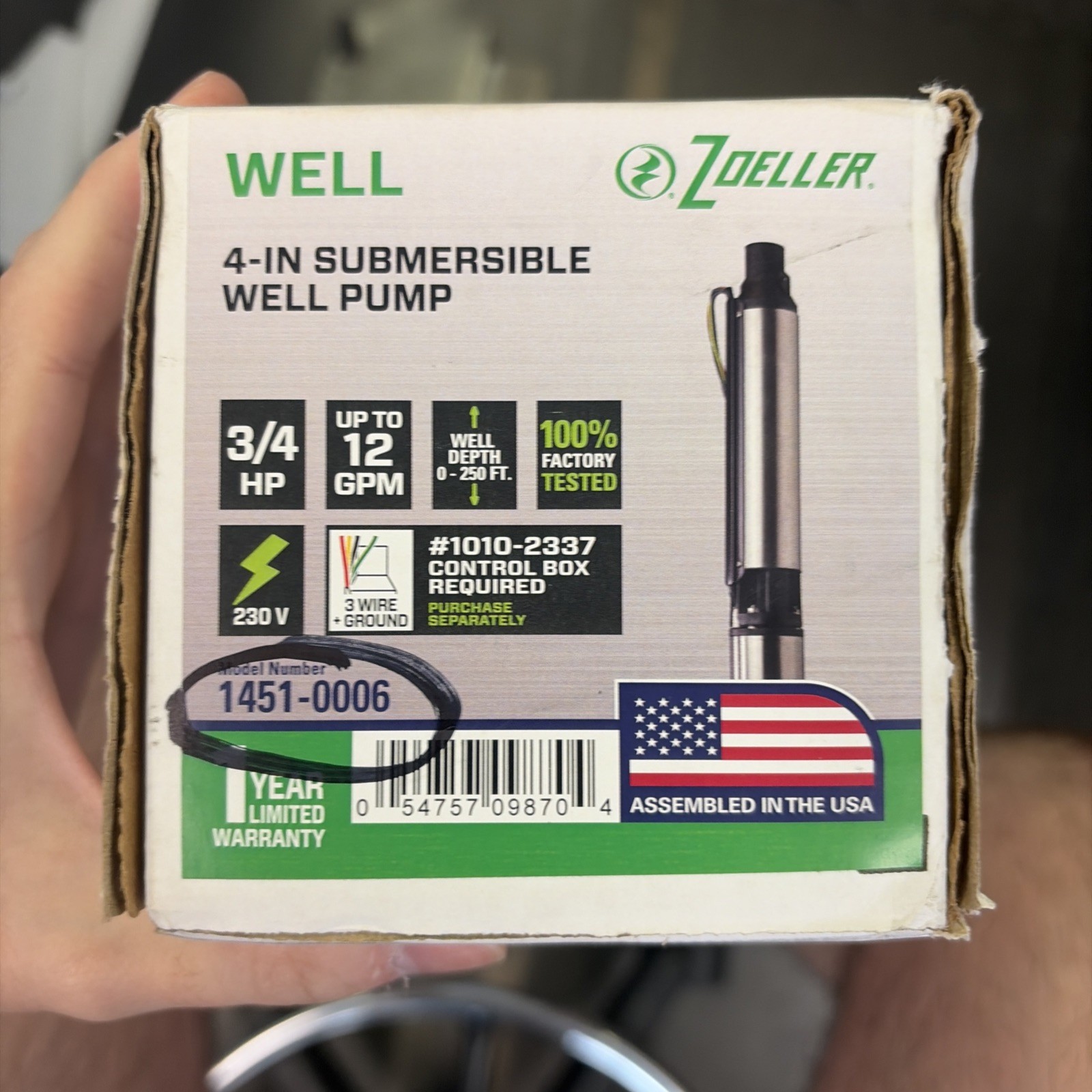 BRAND NEW Best Zoeller 4" Submersible Well Pump 3/4 HP 12 GPM 230V #1451-0006