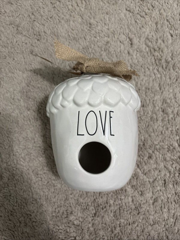 Rae Dunn White Ceramic Love Birdhouse by Magenta, Acorn Shape