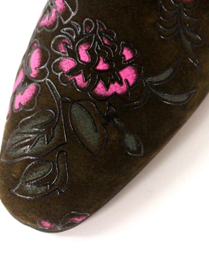 Italian Style Men's Real Suede Leather Floarl Slip On Loafers Casual Party Shoes - Image 3 of 4