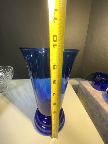 Vintage Hand Blown Cobalt Blue Art Glass Vase OPTIC SWIRL MCM Art Deco Bang - Picture 7 of 8
