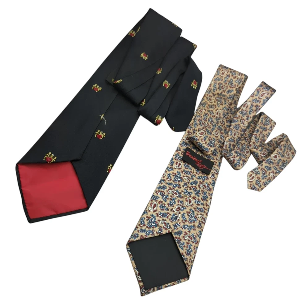 Lote de 2 corbatas vintage de cachemira con crestas y lágrima de Wembley para hombre Foto 2 de 4