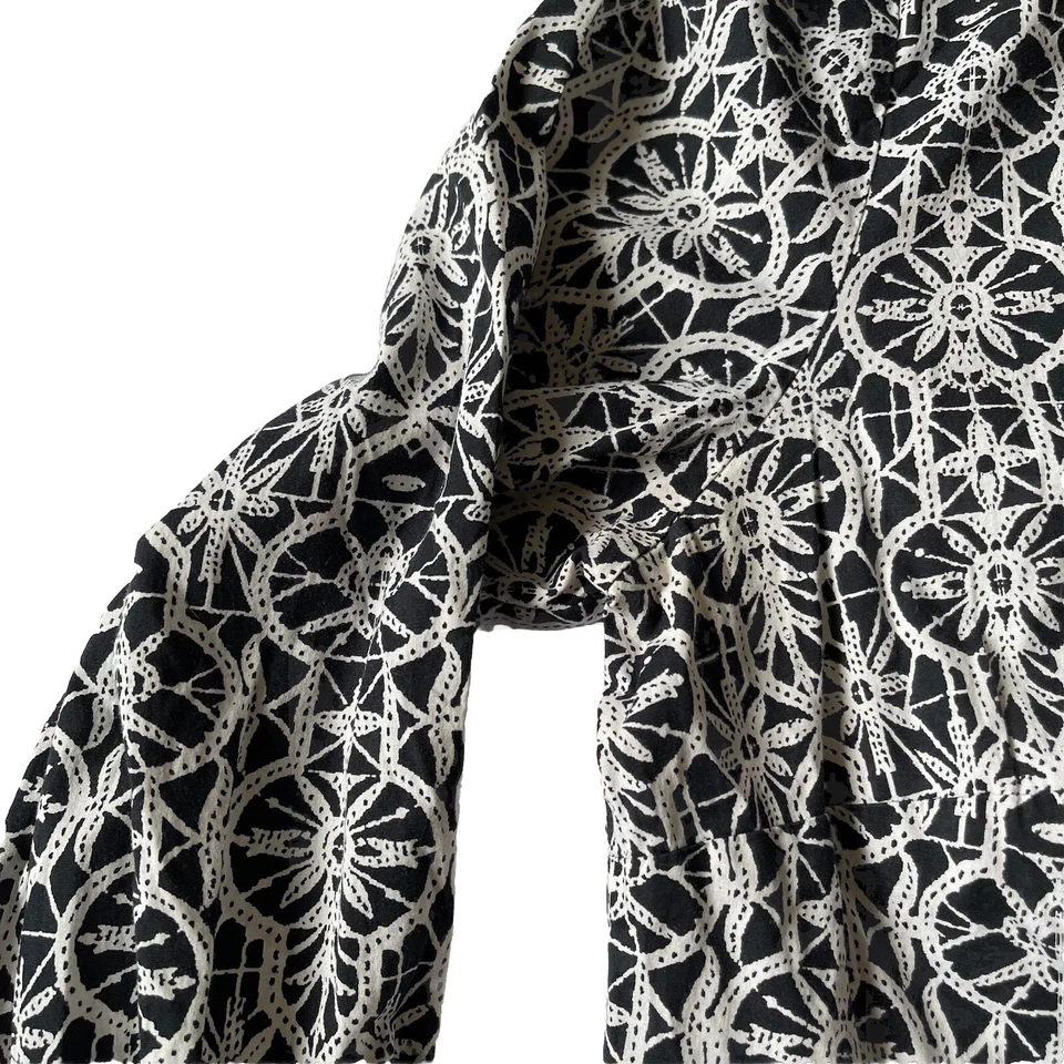 Alfani Blouse 12 Black & White Geometric Print Long Sleeve Button-Up V Neck - Image 3 of 4