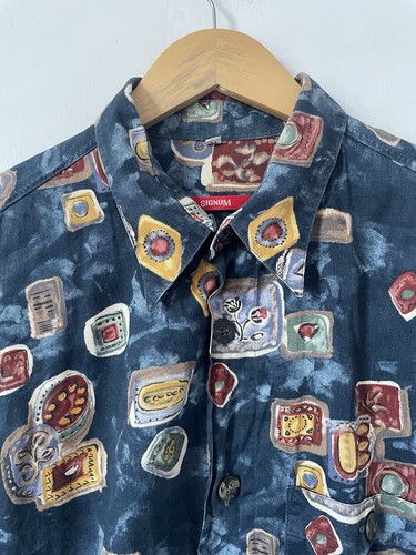 Vintage Signum Shirt Medium Abstract Print Langarm Blau - Bild 2 von 8