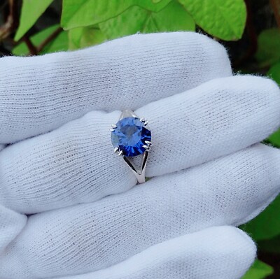 Silver CZ Ring  Round Cubic Zirconia ink Blue Stone Size 10mm  Number of ring 1