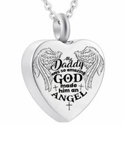 URN DAD ANGEL WING CREMATION MEMORIAL ASH Pendant 20" 925 Sterling Silver Chain
