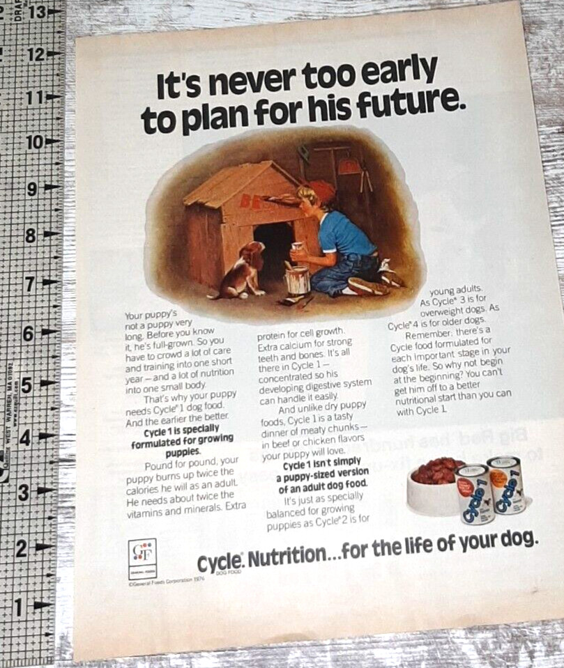 Vintage Print Ad Canned Puppy Little Boy Doghouse Paint