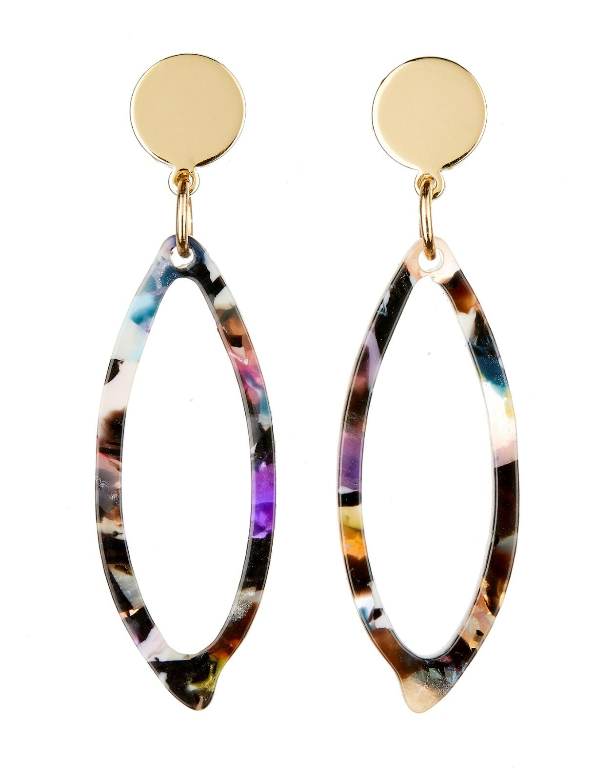 CLIP ON EARRINGS - gold drop earring with multi coloured acrylic - Ebbi M