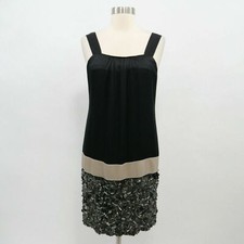 Vera Wang Lavender Label Dress Silk Womens 4/38 Black Beige Sequins Embellished