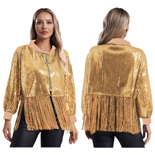 Womens Coats Party Tops Disco Jacket Tassels Outerwear Streetwear Costume Stage - Picture 35 of 68
