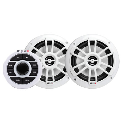 MB QUART GMR1.5S2W Marine Gauge Receiver w/ Bluetooth+(2) White 6.5'' Speakers