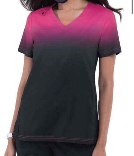 Koi Lite Dobby Women 2-Pocket Stretch Flamingo Black Ombre Print Scrub Top NWOT - Picture 8 of 10