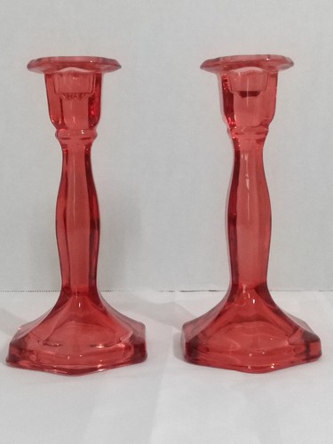 Vintage Pair of Fenton RUBY RED 7.5" Tall Glass Candlesticks Holders - Picture 4 of 12
