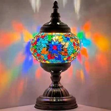 Handmade Stained Glass Mosaic Table Lamp Light Turkish Moroccan W/Bulb Included!