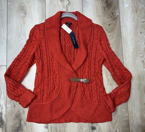 Talbots Petites Sweater Cardigan Lambs Wool Blend Burnt Orange Size SP - Picture 3 of 7