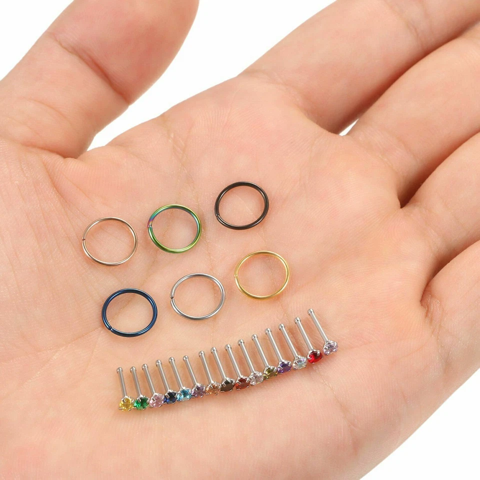 Conjunto de 21 piezas de piercing corporal con dije de pasador de nariz circonita cúbica de acero quirúrgico 20G joyería Foto 4 de 4