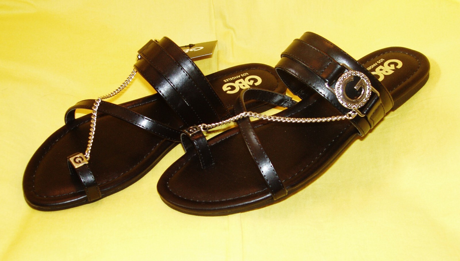GUESS GBG LOGAN SILVER BUCKLE LOGO DANGLE CHAIN SANDALS SHOES SIZE 8 NWOB  195607191296 | eBay