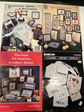 Lot of 4 SPORTS Cross Stitch Patterns Leaflets Janlynn, Melinda Gloria & Pat