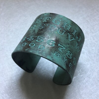 Bronze Rustic Cuff Bracelet Carved Numerical Numbers & Yes No Good Bye Letters