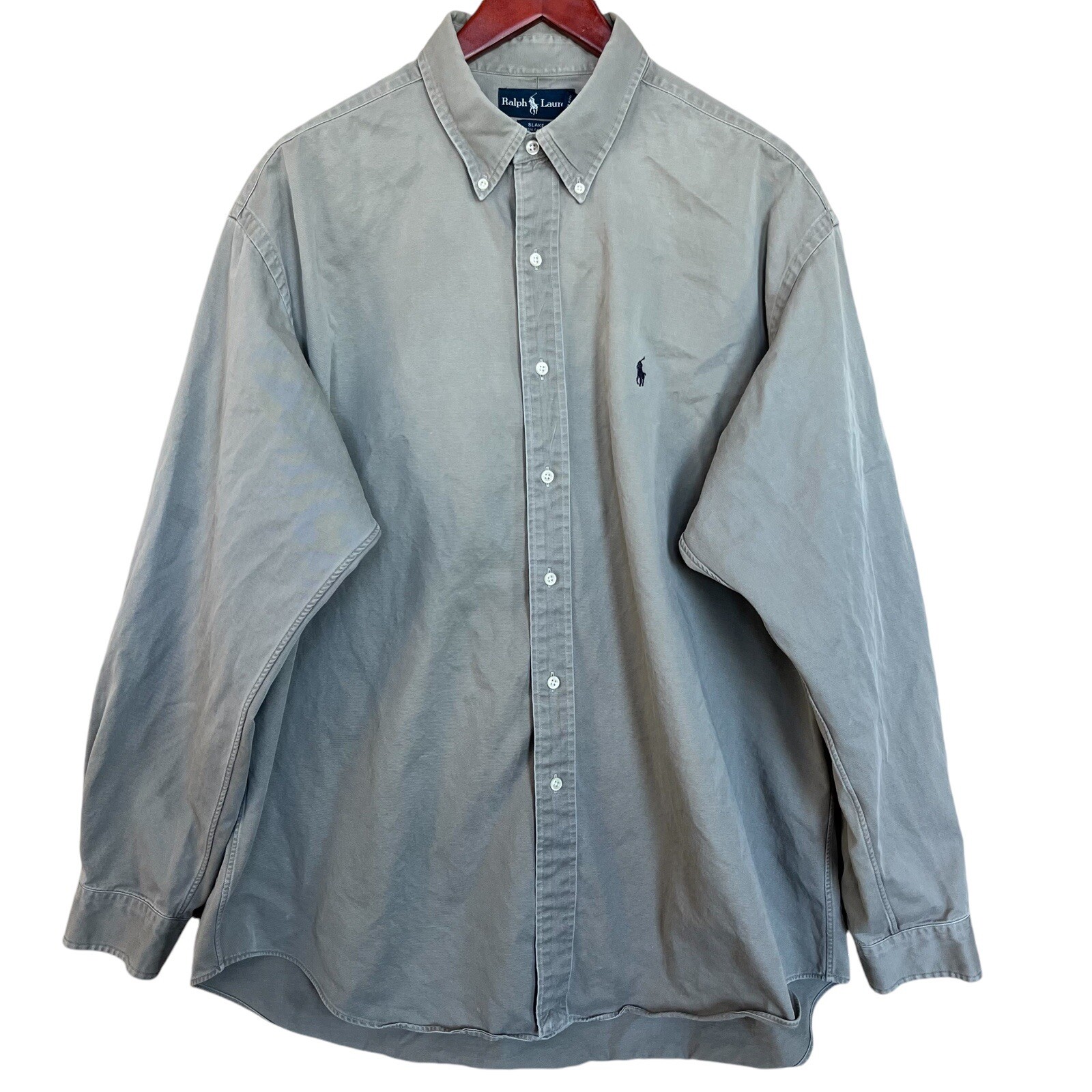 Ralph Lauren Blake camicia uomo XL tortora pony manica lunga bottoni country club