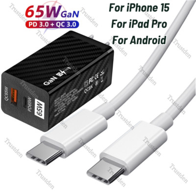 65W GaN USB C Fast Charger PD Type C Power Adapter For Android iPhone 15 Pro Max