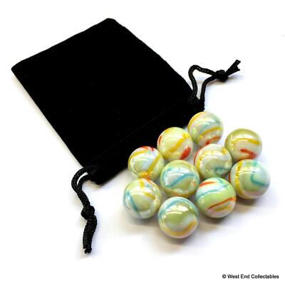 10 x Atemberaubende Undurchsichtige Regenbogenwirbel Klein 16 mm Glas Spielzeug Murmeln in Geschenktüte