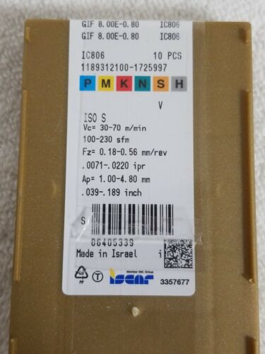 Iscar GIF 8.00E 0.80 IC806 Carbide Inserts 10/PK - Picture 2 of 3