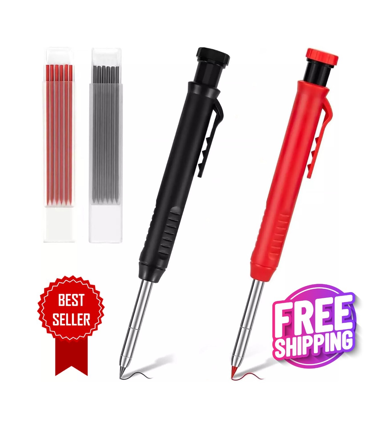 2 Pack Carpenter Construction Pencils Mechanical Pencils with 12 Refills