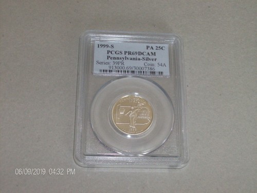 1999 S SILVER PENNSYLVANIA PCGS PF 69 DEEP CAMEO STATE QUARTER (SERIES LABEL)