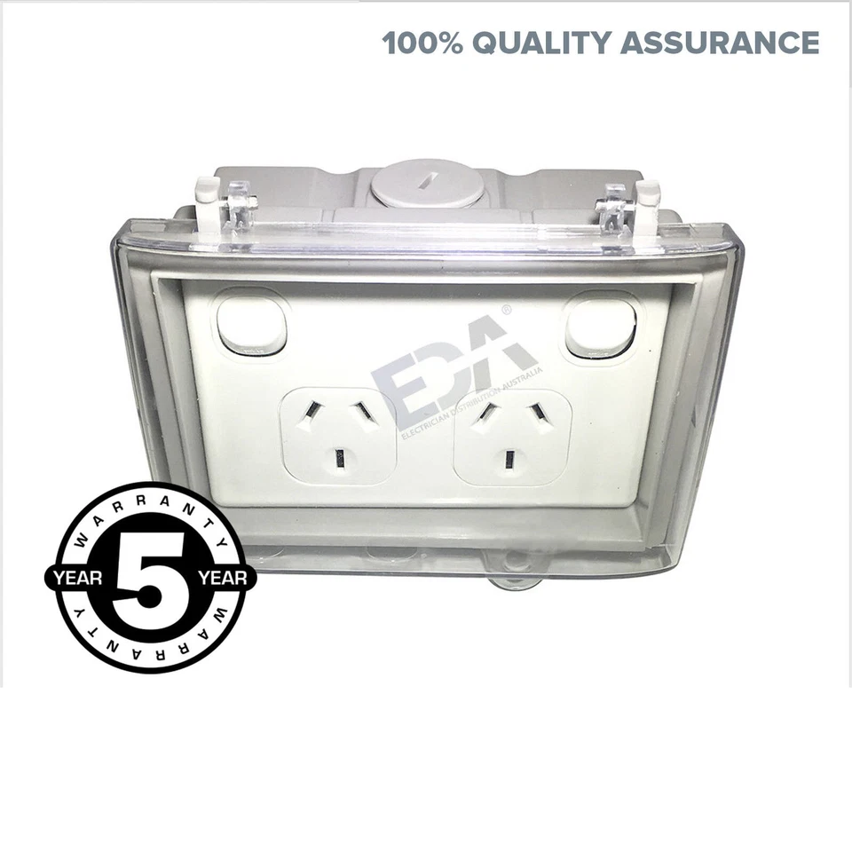 NEW Outdoor GPO Waterproof Double Power Point + Weatherproof Clear Lid Box Lock - Image 3 of 4